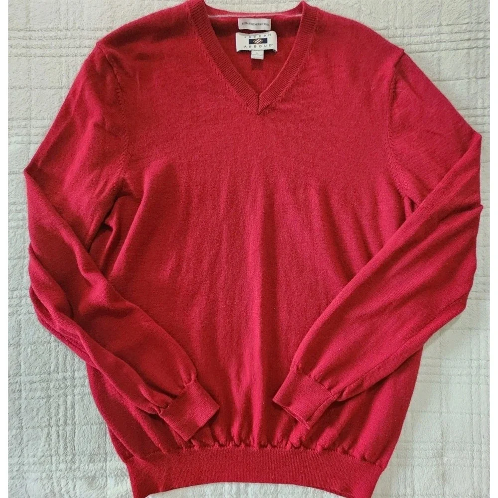 Joseph Abboud 100% Extra Fine Wool V Neck Sweater Size L‎ Brick Red